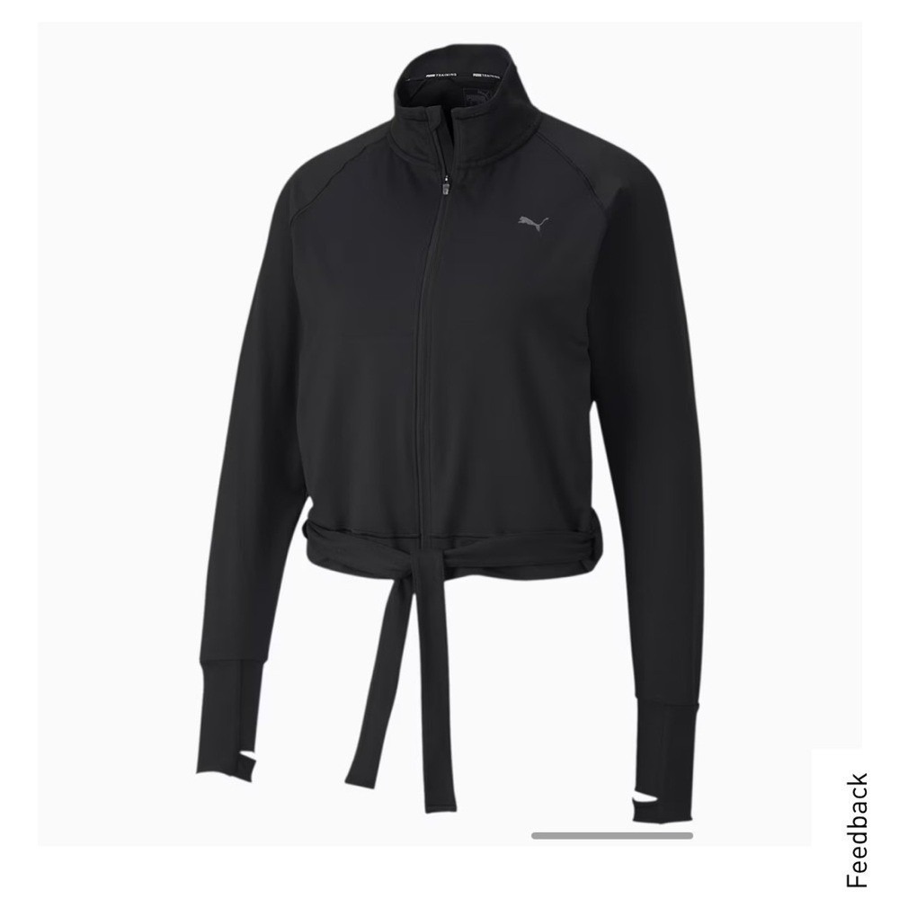 Puma Training Jacket Women Small Black Tie Waist Full Zip Athleisure Gymwear